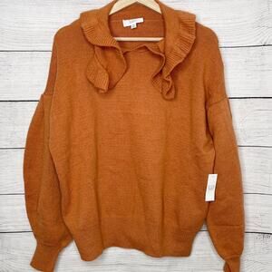 NEW! Stitch and Knot | Soft Orange Balloon Sleeve Ruffle Collar Neck Sweater M